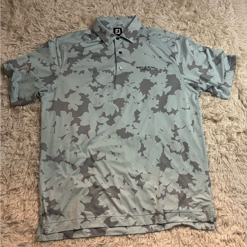 FootJoy Lisle Camo Floral Print Self Collar Golf Polo - Ice Blue Men’s Size L